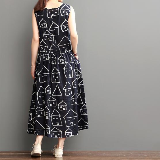Smiling house black cotton sundresses plus size casual maxi dress sleeveless