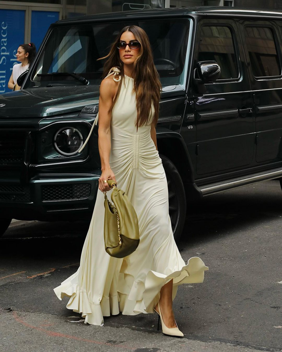 Halter Neck Bow Tie Ruched Front Ruffle Hem Maxi Dress