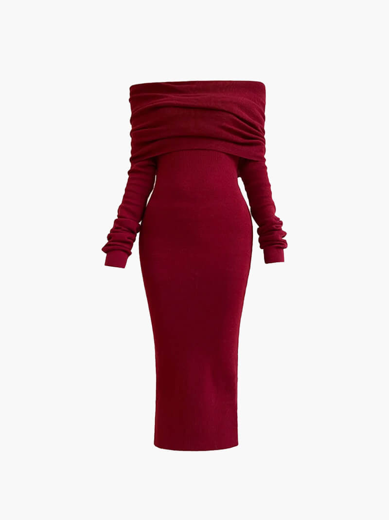 Calista Knitted Maxi Dress Burgundy
