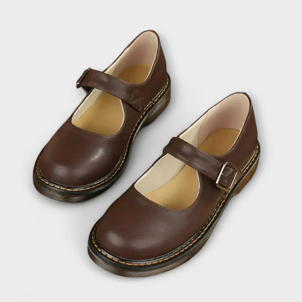 Round Toe Buckle Strap Mary Jane Flats