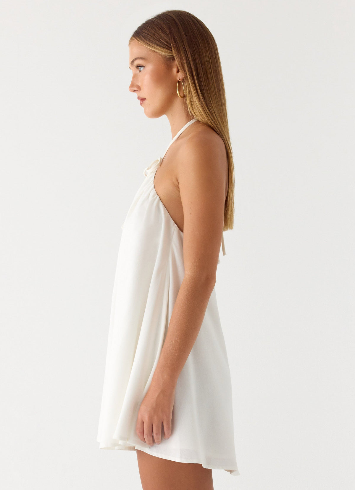 Halter Neck Tie Keyhole Open Back Trapeze Mini Dress 2