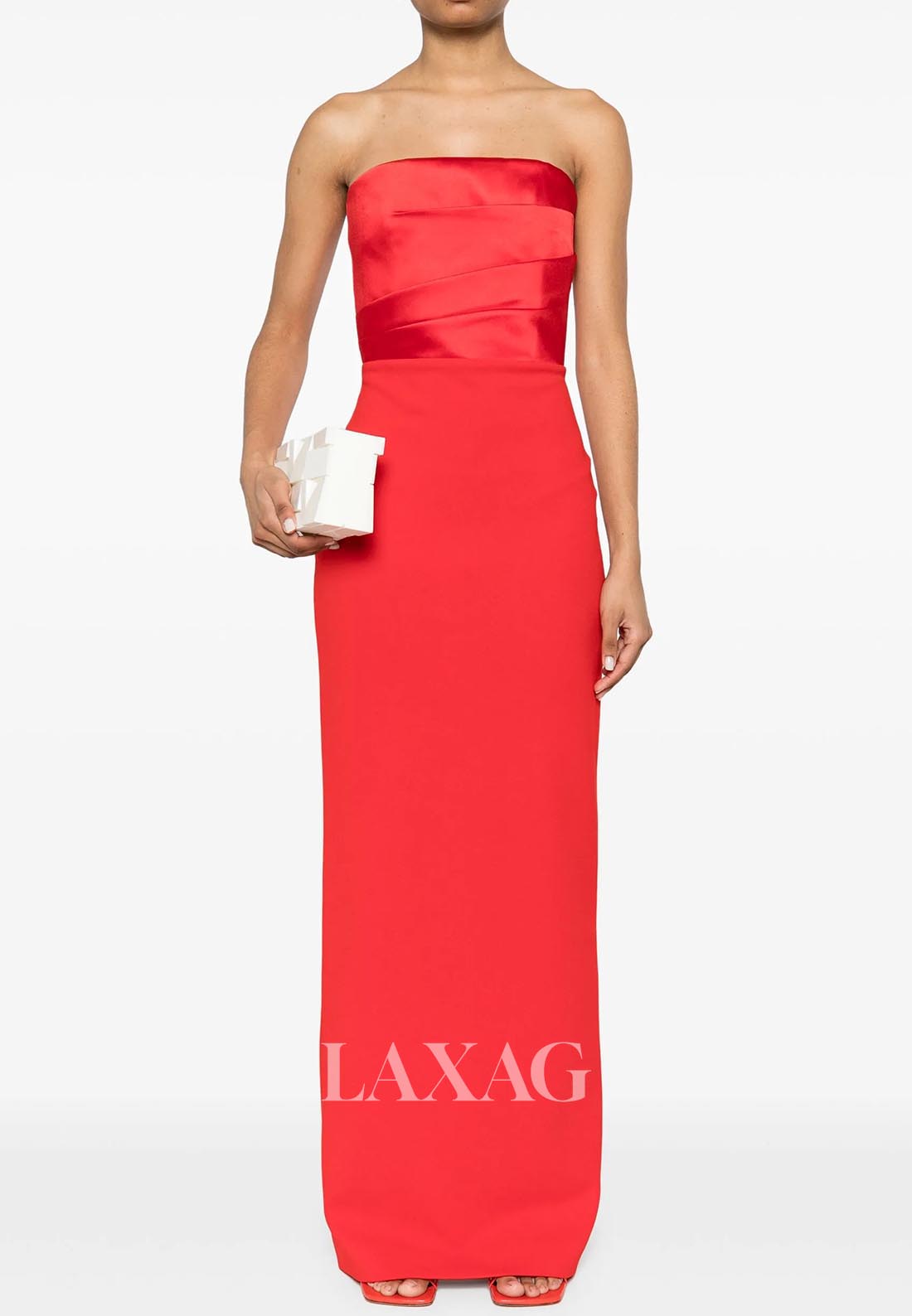 Tube Top Off-Shoulder Sleeveless Fitted Evening Dress Pleated Satin Ankle-Length Formal Gowns