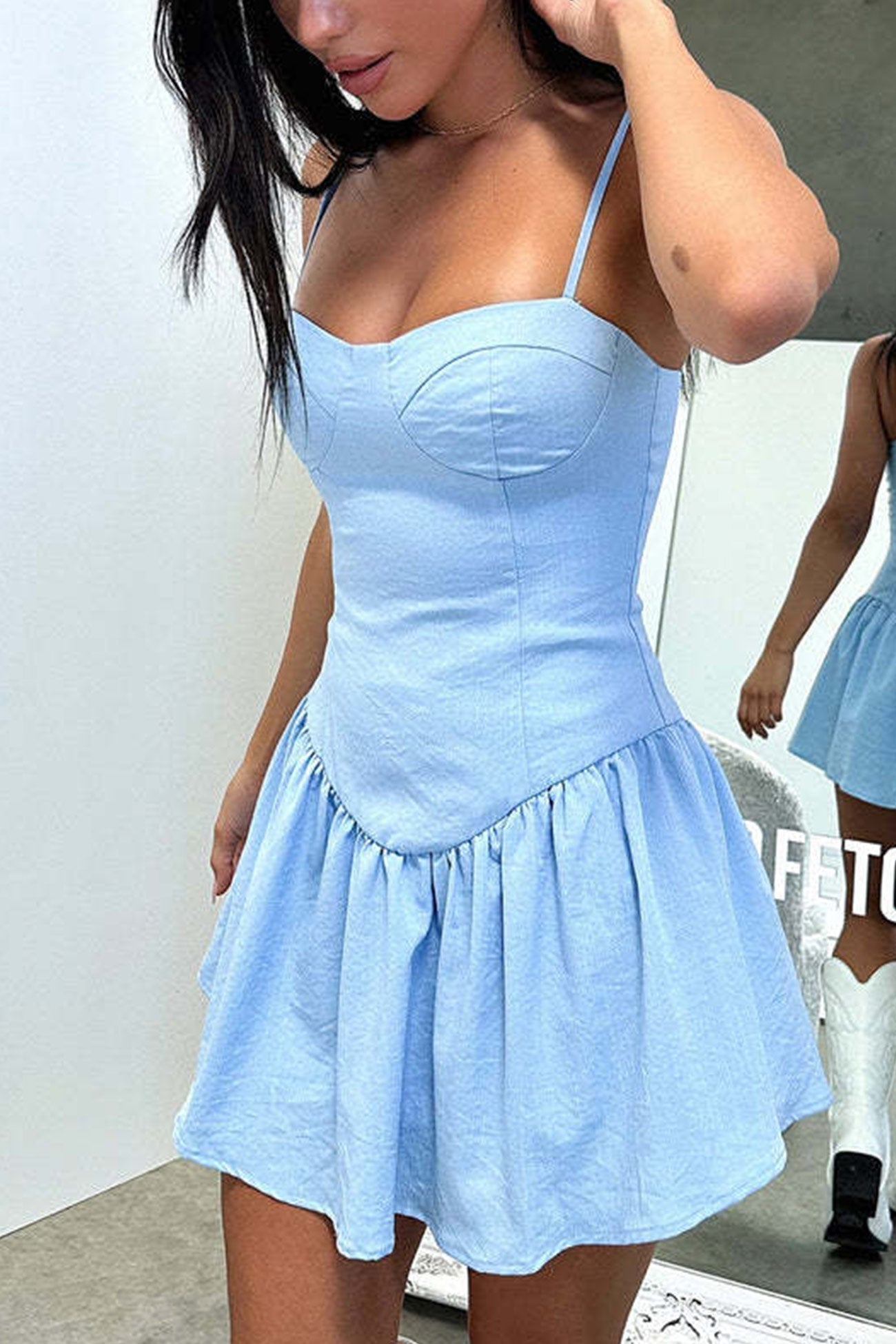 Spaghetti Strap Sweetheart Corset Drop Waist Mini Dress