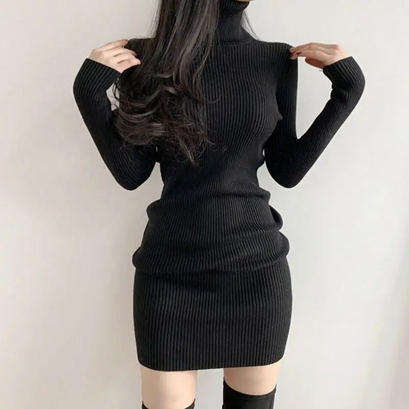 Solid Cotton Korean Fashion Knit Clothing Women Bodycon Dress
