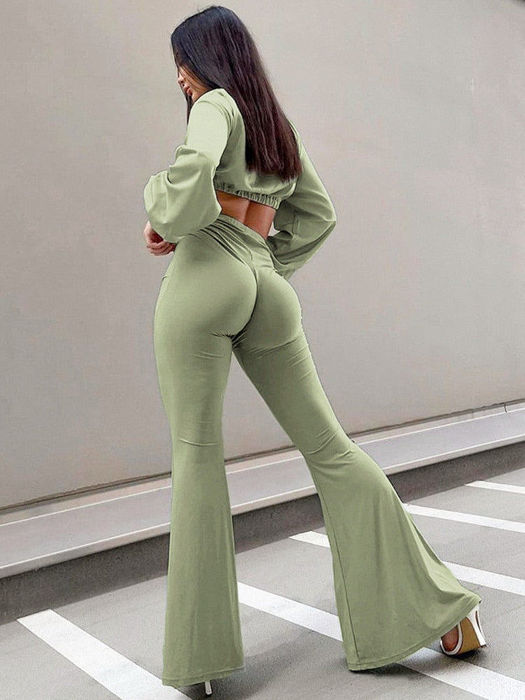 Vintage Elastic Flared Pants