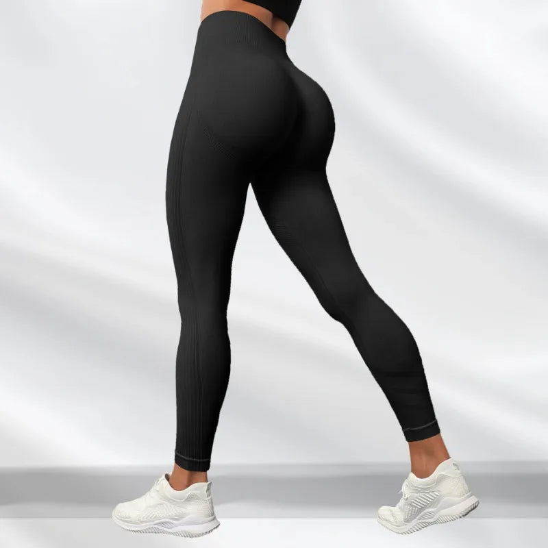 High Waist Seamless Ribbed Knit Contour Gym Leggings