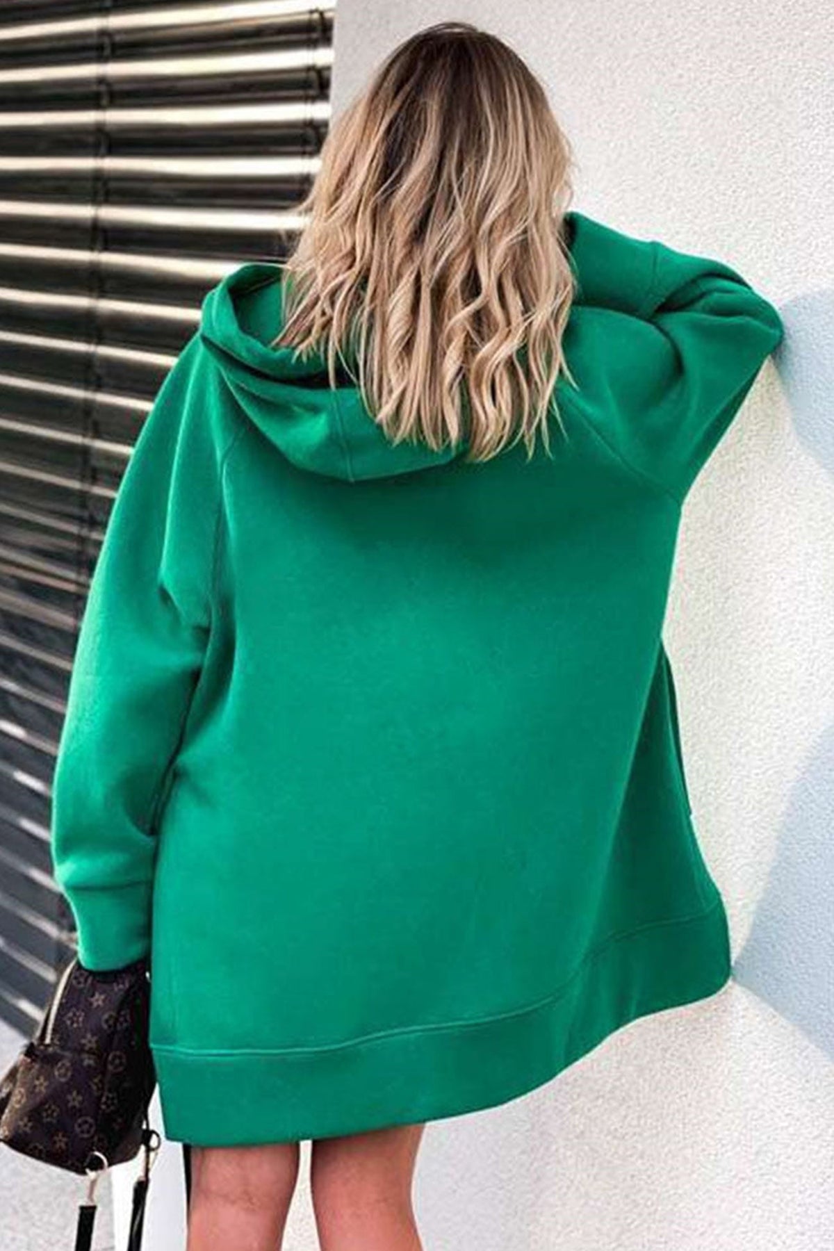 Oversized Side Slit Kangaroo Pocket Longline Hoodie Sweatshirt 10
