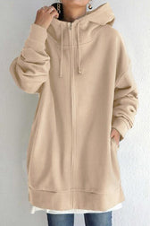 Color Hoodie Zipper Solid - Mid-Length Khaki / S Sweatshirts & Hoodies-L