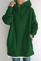 Color Hoodie Zipper Solid - Mid-Length Green / S Sweatshirts & Hoodies-L