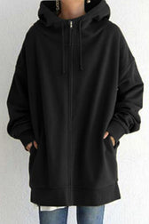 Color Hoodie Zipper Solid - Mid-Length Black / S Sweatshirts & Hoodies-L