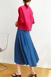 High-Waist Pleated Denim Mini Skort