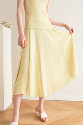 High-Waist Pleated Denim Mini Skort