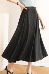 Pleated High Waist Skirt - Solid Color Black / One Size Midi Dresses