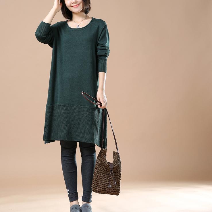 Solid blackish green sweaters knitted dresses