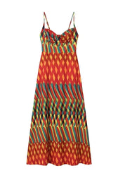 Abstract Print Sweetheart Spaghetti Strap Pleated Maxi Dress 4