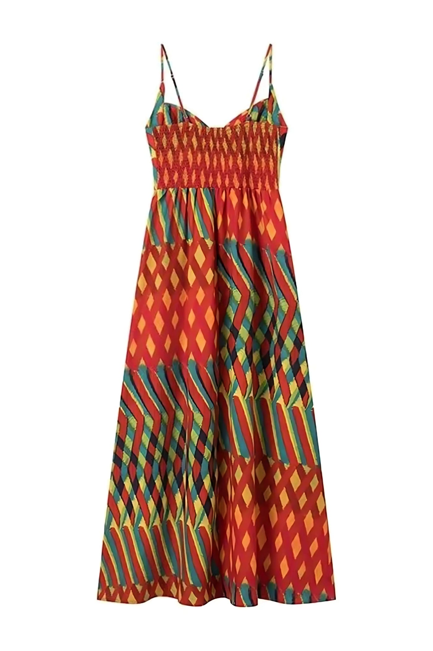 Abstract Print Sweetheart Spaghetti Strap Pleated Maxi Dress 5