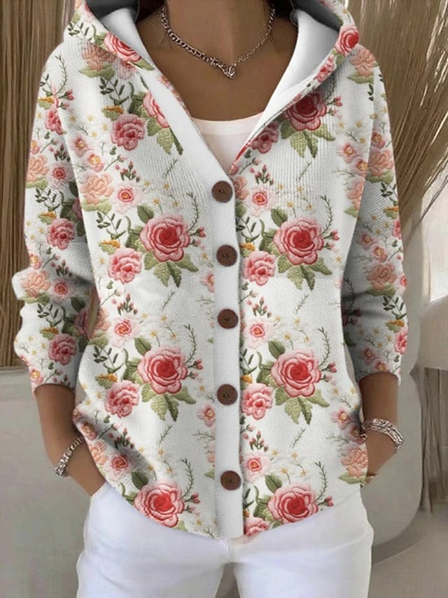 Abstract Print Hooded Button Front Shirt