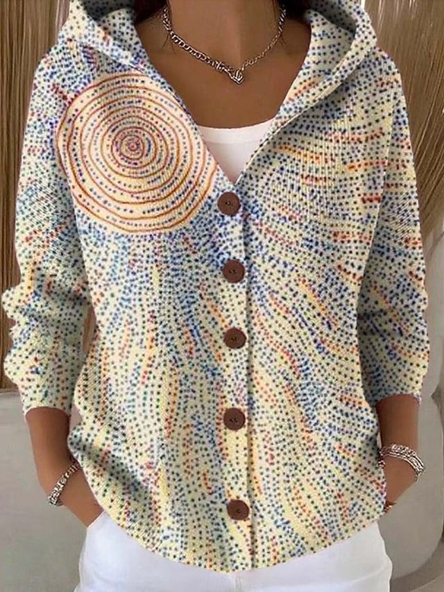 Abstract Print Hooded Button Front Long Sleeve Shirt