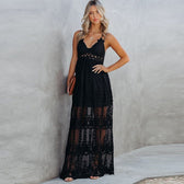Lace V-Neck Backless Tiered Maxi Dress 3