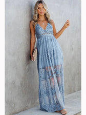 Lace V-Neck Backless Tiered Maxi Dress 5