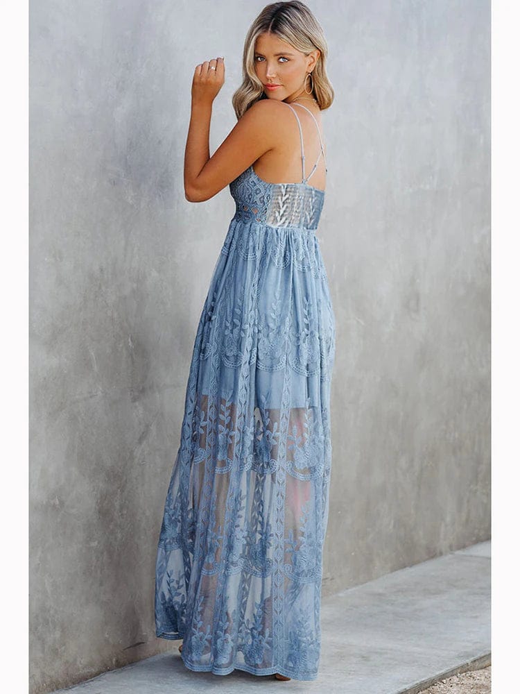 Lace V-Neck Backless Tiered Maxi Dress 6