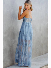 Lace V-Neck Backless Tiered Maxi Dress 6