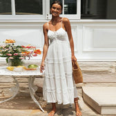 Spaghetti Strap Lace Trim Tiered Maxi Dress 2