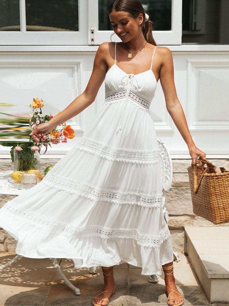 Spaghetti Strap Lace Trim Tiered Maxi Dress 3