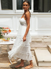 Spaghetti Strap Lace Trim Tiered Maxi Dress 4