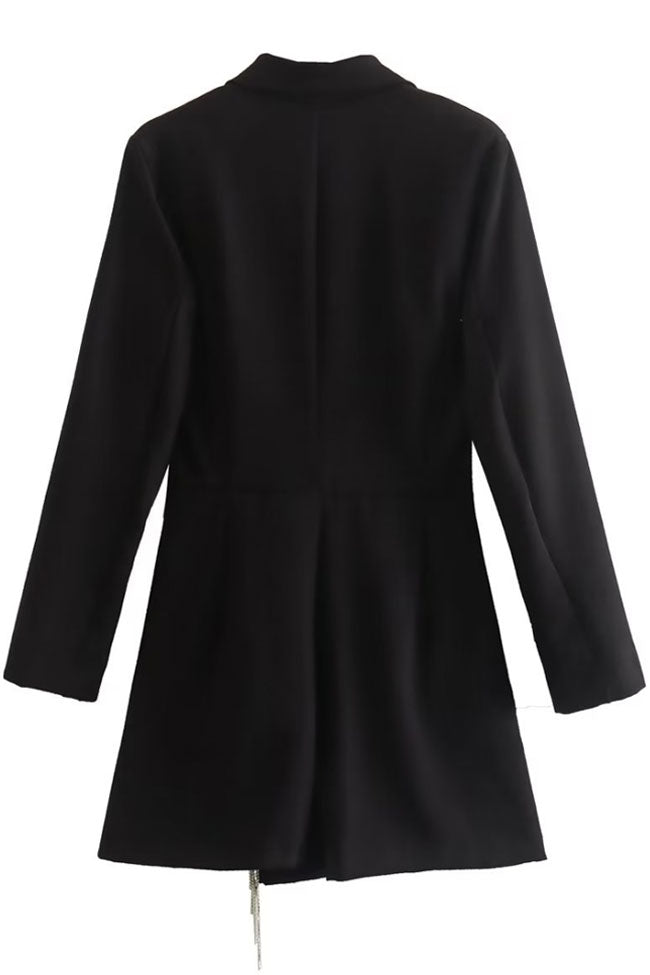 Sparkly Fringe Trim Lapel Collar Long Sleeve Blazer Romper Mini Dress - Black 4