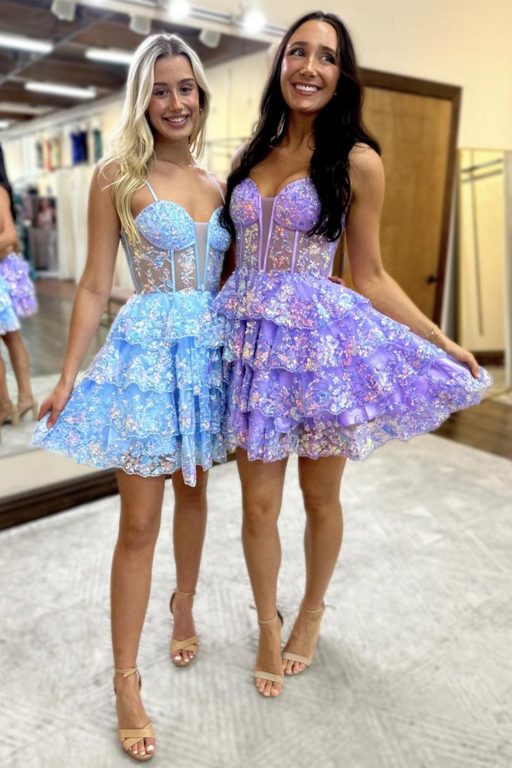 Sparkly Stunning A-Line Spaghetti Straps Short Homecoming Dress With Appliques