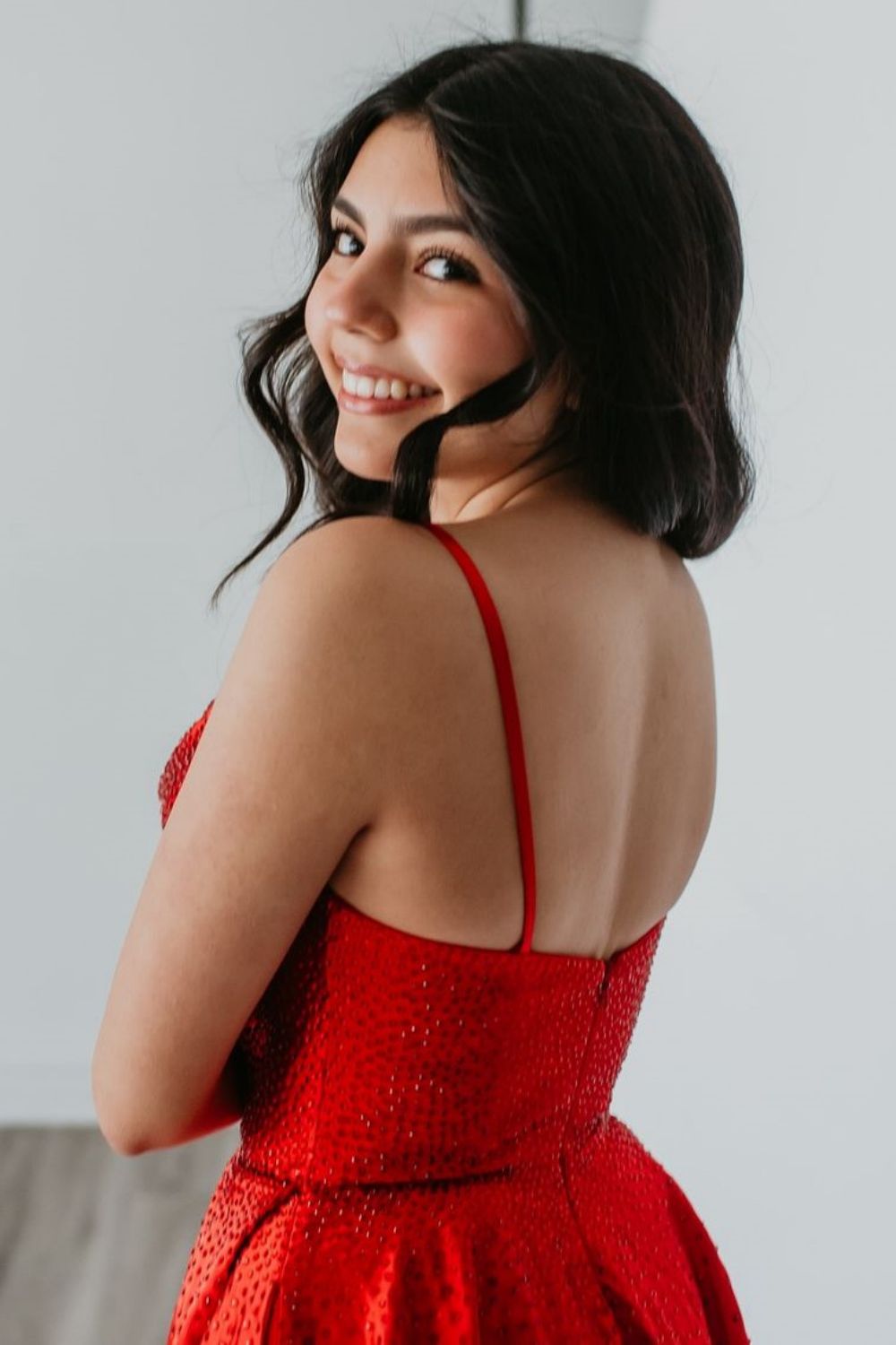 Sparkly Red A-Line Spaghetti Straps Short Beaded Homecoming Dress