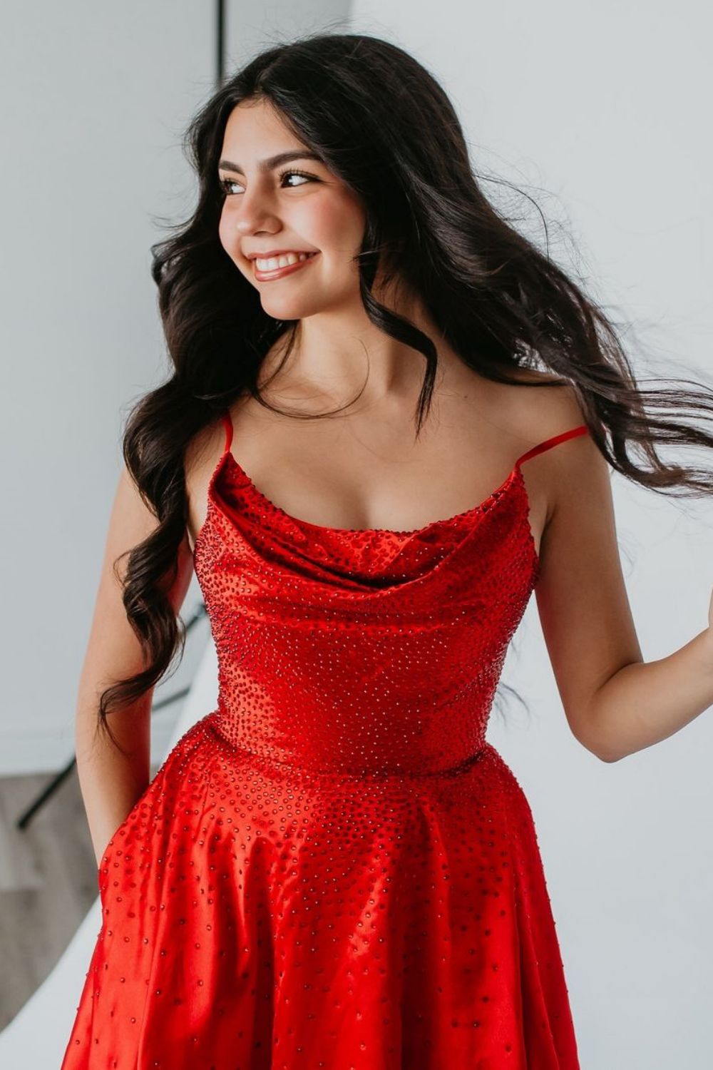 Sparkly Red A-Line Spaghetti Straps Short Beaded Homecoming Dress