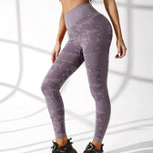 High Waist Camouflage Seamless Stretch Butt Lift Gym Legging Purple / S