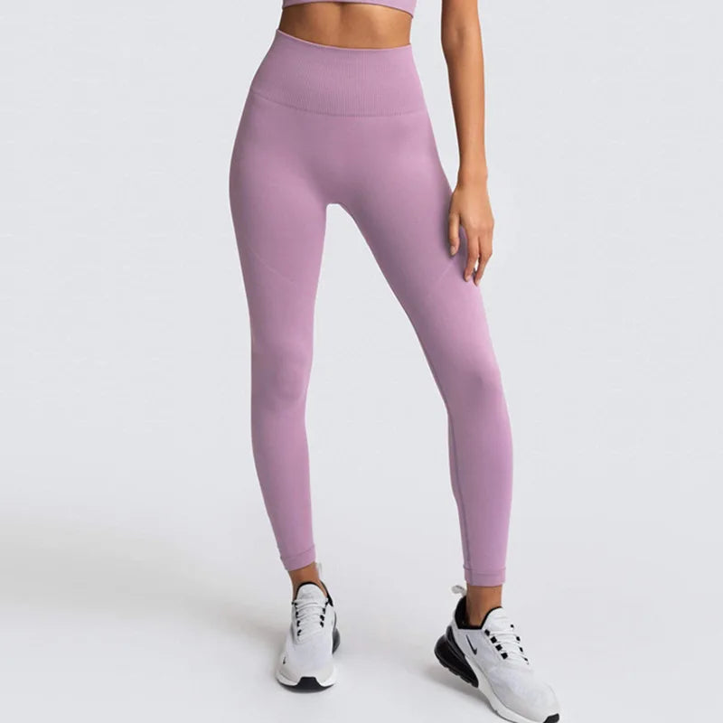 Wide Ribbed High Waist Seamless Yoga Leggings 12