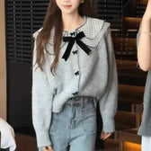 Doll Collar Loose Button Knit Cardigan GRAY / S