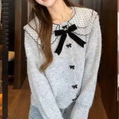 Doll Collar Loose Button Knit Cardigan