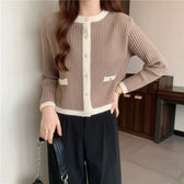 Round Neck Button Fashion Cardigan Khaki / S