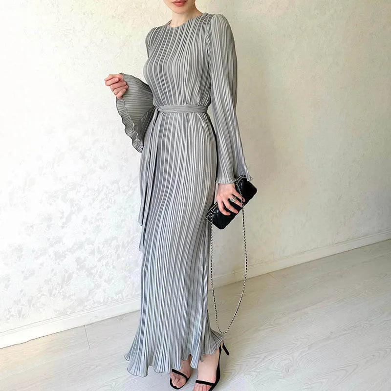 Spring Oneck Party Maxi Flare Femme Bodycon Dress