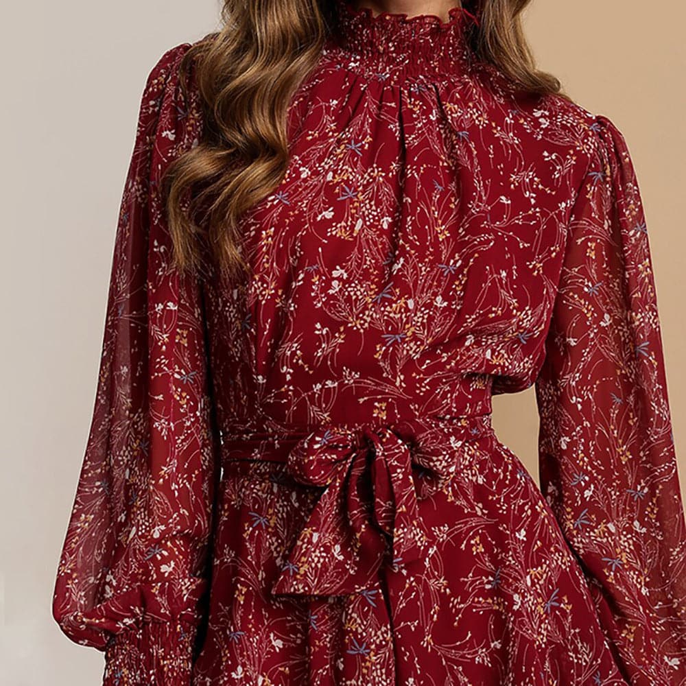 Spring Vintage Perspective Floral Print Dress