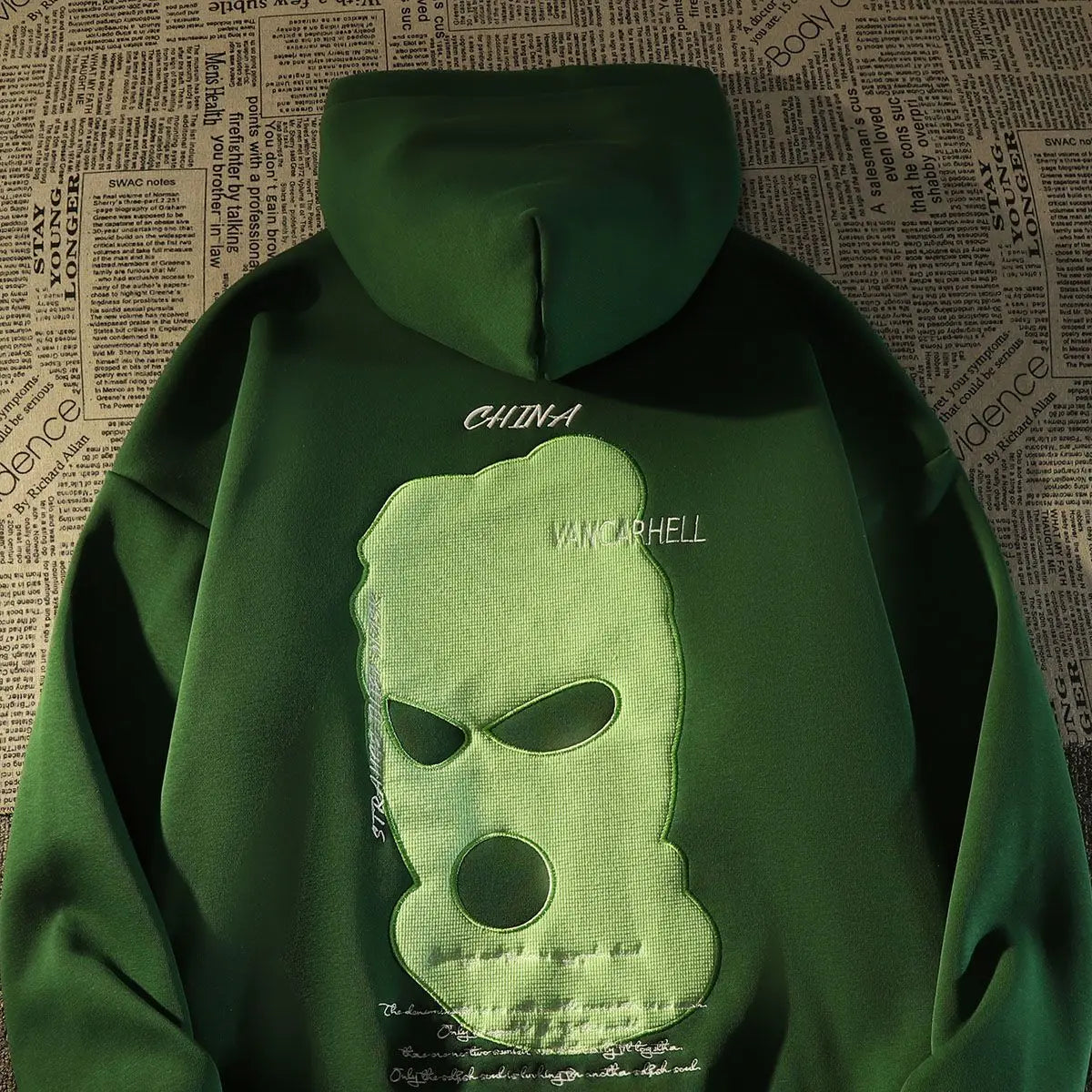 Ski Mask Applique Embroidered Back Oversized Pullover Hoodie