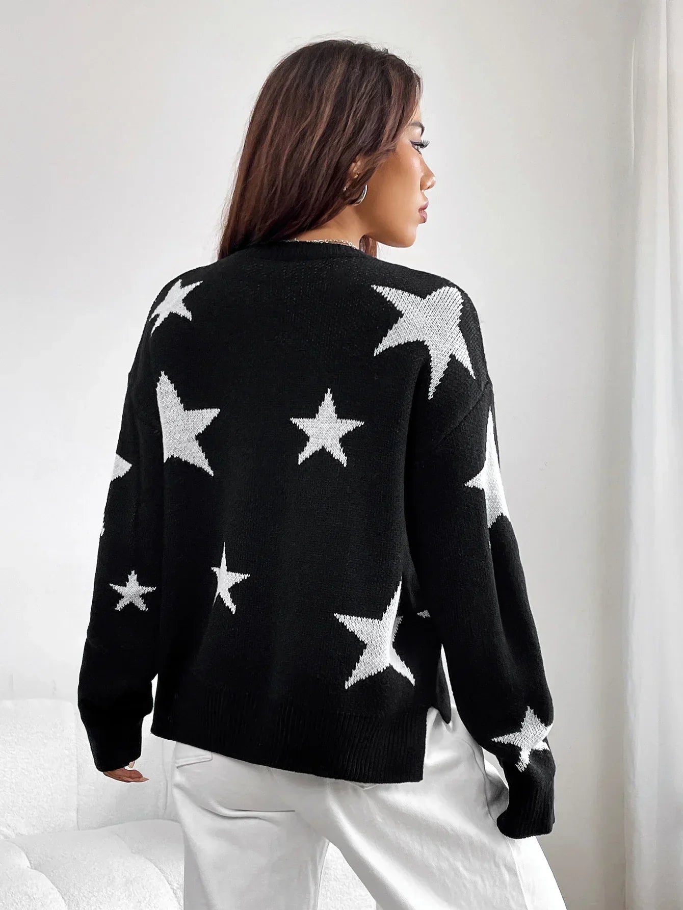 Stylish Colorful Contrast Starry Cozy Comfortable Loose Long-sleeved Warm Sweater