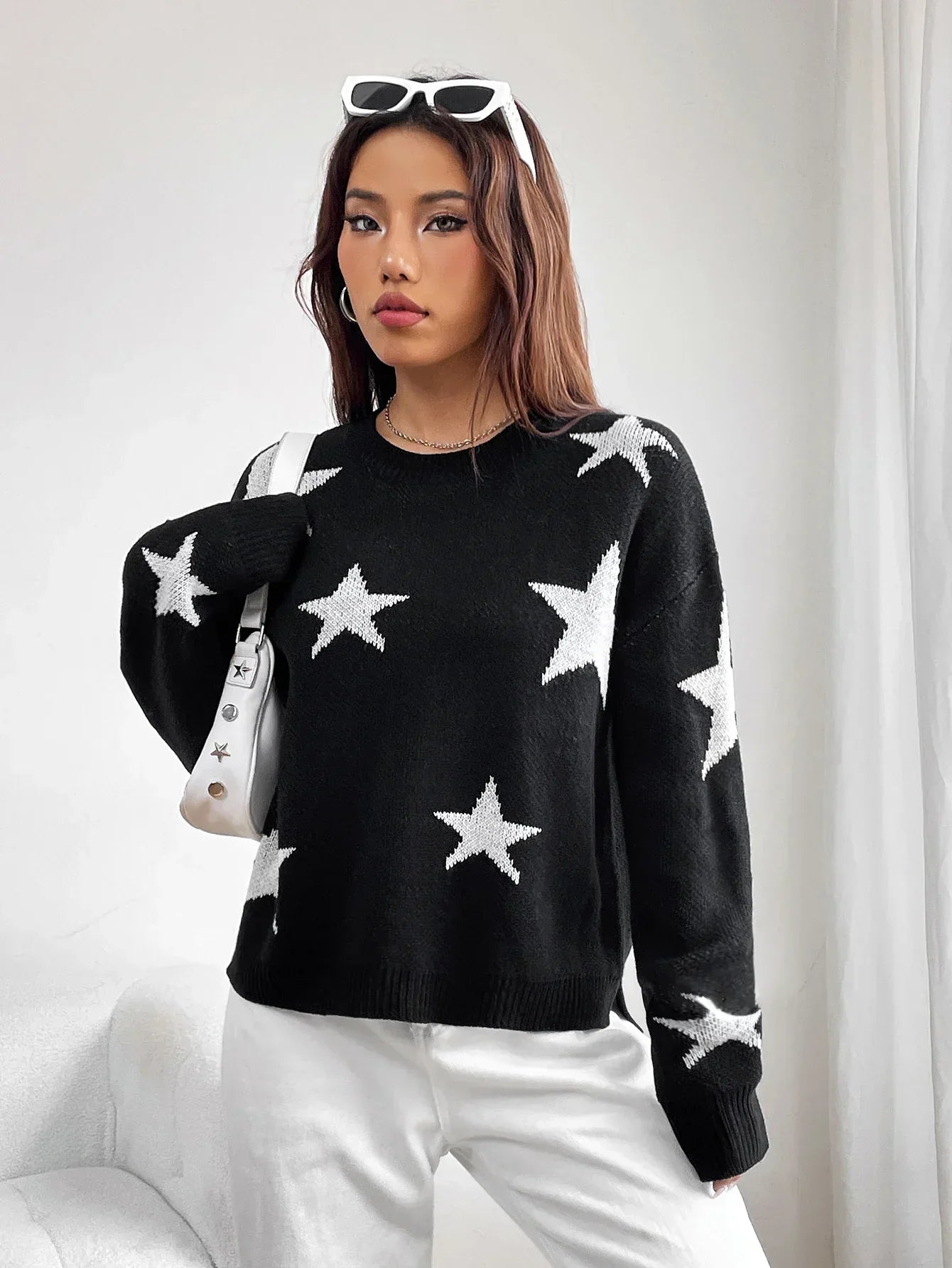 Stylish Colorful Contrast Starry Cozy Comfortable Loose Long-sleeved Warm Sweater