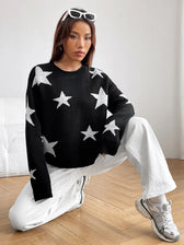 Stylish Colorful Contrast Starry Cozy Comfortable Loose Long-sleeved Warm Sweater