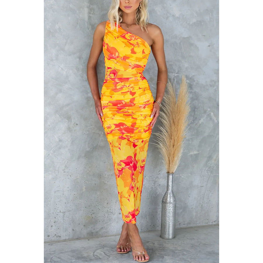 Printing Elastic Shoulder Printing Dress Casual Holiday Dress Dress