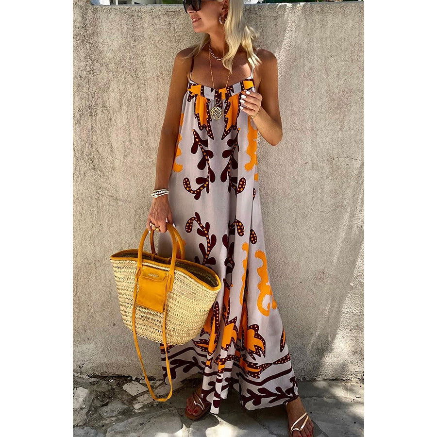 Spaghetti Strap Floral Print Dress Casual Loose Vacation Dress