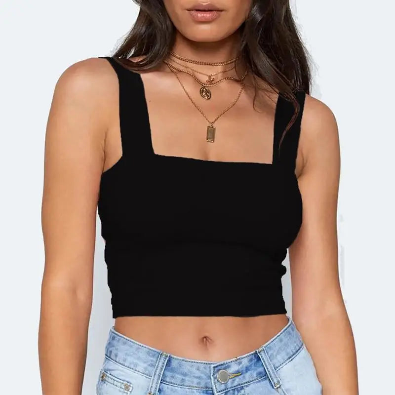 Square Neck Wide Strap Sleeveless Fitted Tank Top 7