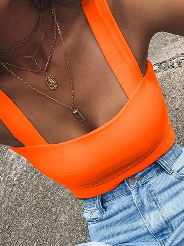Square Neck Sleeveless Summer Crop Women Black Casual Basic T Shirt Off Shoulder Cami Sexy Backless Tank top