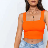 Square Neck Sleeveless Summer Crop Women Black Casual Basic T Shirt Off Shoulder Cami Sexy Backless