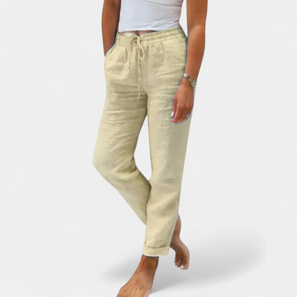 Drawstring High Waist Tapered Linen Look Trousers
